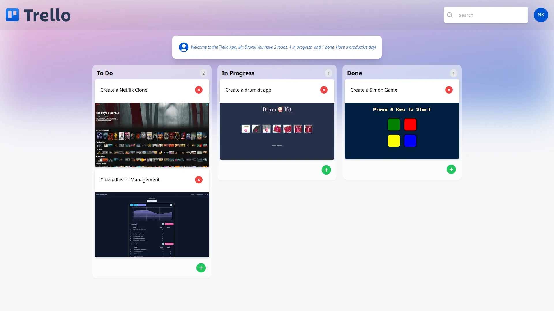 Screenshot of Trello Clone