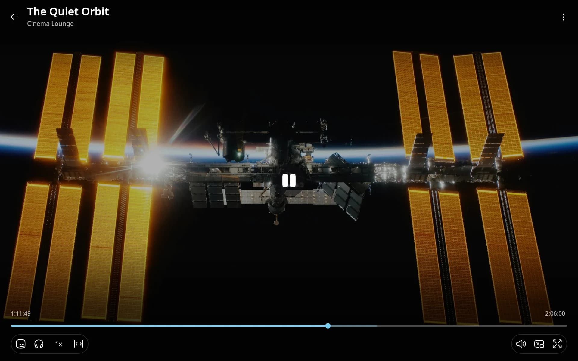 The desktop player with the subtitle, audio, speed and picture shape controls on the left of the bar, and volume, picture in picture and fullscreen on the right